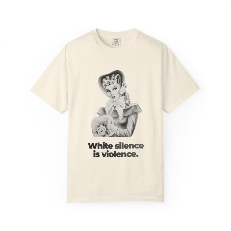 "White Silence is Violence" Vintage Portrait Tee | Activist Apparel | Garment-Dyed Heavyweight Crewneck