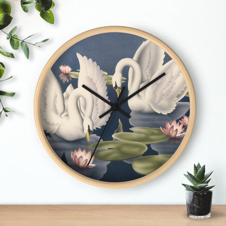 Turner Swans and Lillies Wall Clock — Vintage Bird Lithograph Home Decor