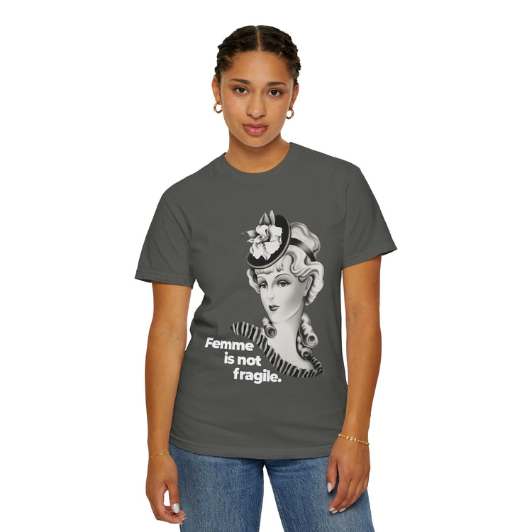 "Femme is Not Fragile" Vintage Portrait Tee | Queer Femme Pride | Garment-Dyed Heavyweight Crewneck
