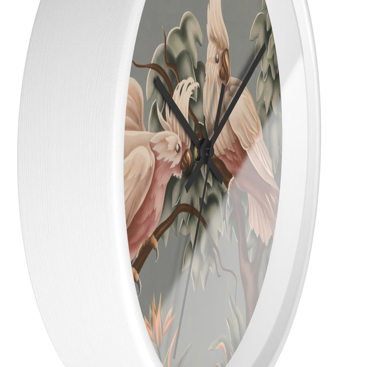 Turner White Cockatoos Wall Clock — Vintage Tropical Bird Lithograph Home Decor