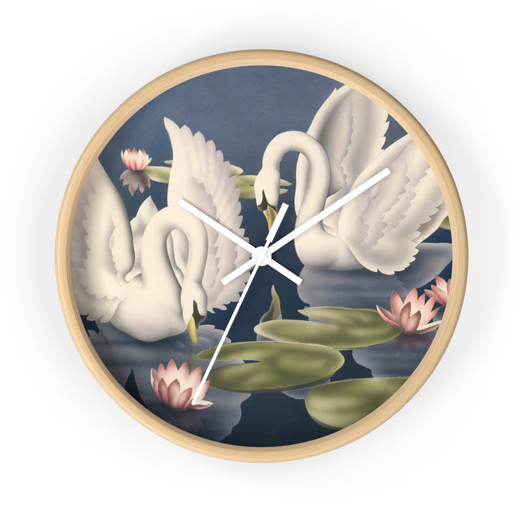Turner Swans and Lillies Wall Clock — Vintage Bird Lithograph Home Decor