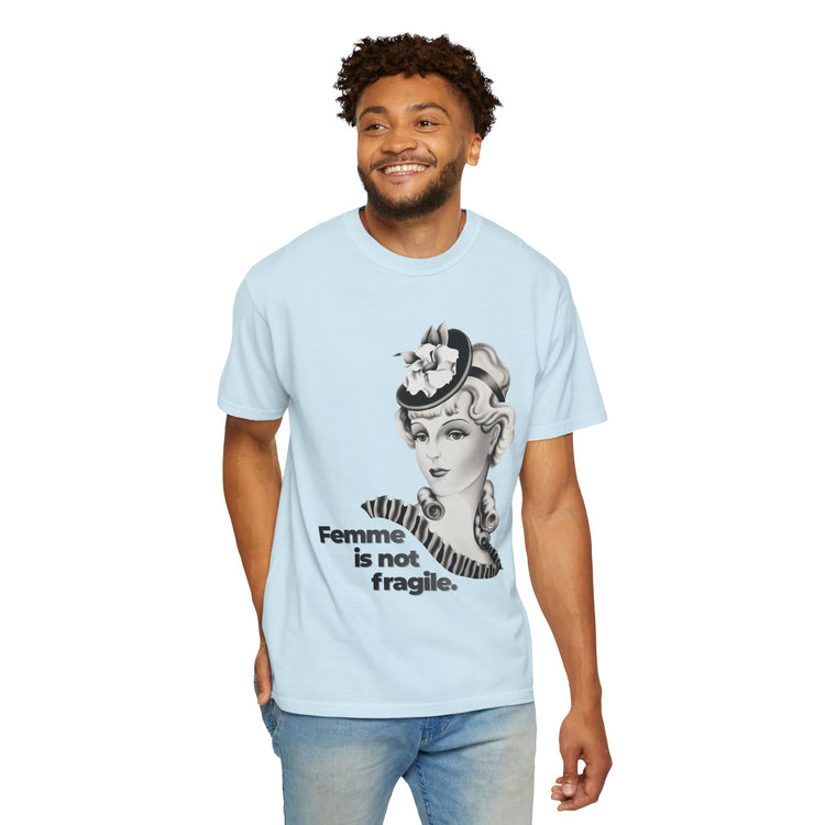 "Femme is Not Fragile" Vintage Portrait Tee | Queer Femme Pride | Garment-Dyed Heavyweight Crewneck