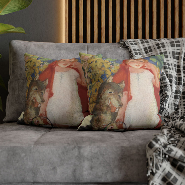 Red Riding Hood by Albert Hencke | Vintage Nursery Illustration | Faux Suede Pillowcase