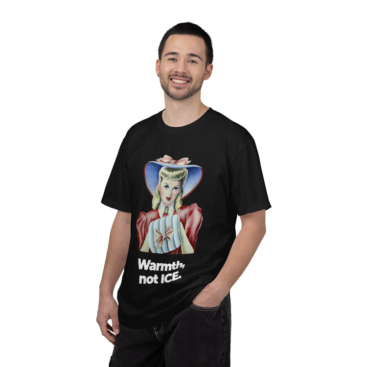 "Warmth, not ICE" Vintage Portrait Tee | Pro-Immigrant Activism | Garment-Dyed Heavyweight Crewneck