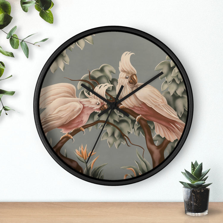 Turner White Cockatoos Wall Clock — Vintage Tropical Bird Lithograph Home Decor