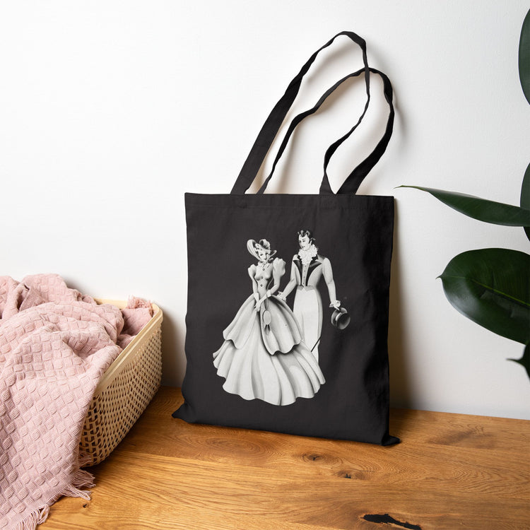 Vintage Romantic Portrait Tote Bag - Couple Walking in B&W | 1940s Turner Art