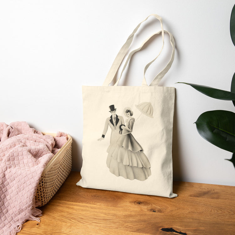 Vintage Romantic Portrait Tote Bag - Couple with Parasol | 1940s Turner Art