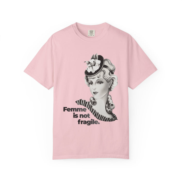 "Femme is Not Fragile" Vintage Portrait Tee | Queer Femme Pride | Garment-Dyed Heavyweight Crewneck