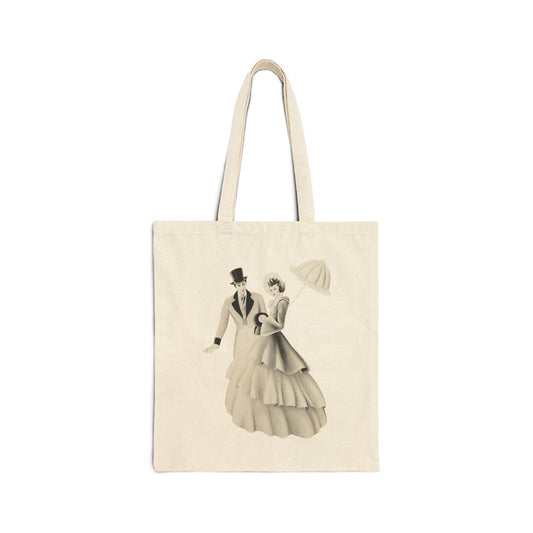 Vintage Romantic Portrait Tote Bag - Couple with Parasol | 1940s Turner Art