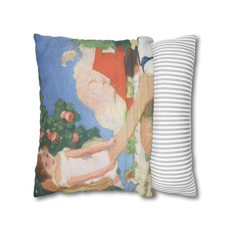 See Saw by Albert Hencke | Vintage Nursery Illustration | Faux Suede Pillowcase