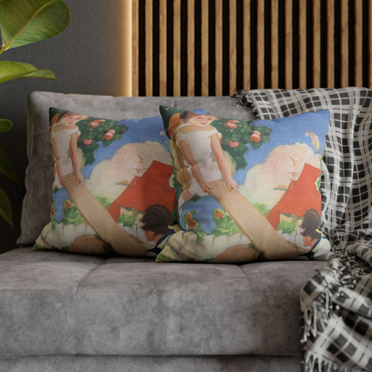 See Saw by Albert Hencke | Vintage Nursery Illustration | Faux Suede Pillowcase
