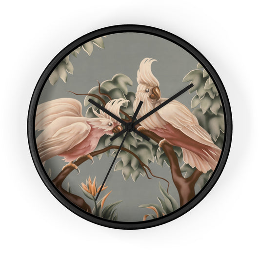 Turner White Cockatoos Wall Clock — Vintage Tropical Bird Lithograph Home Decor