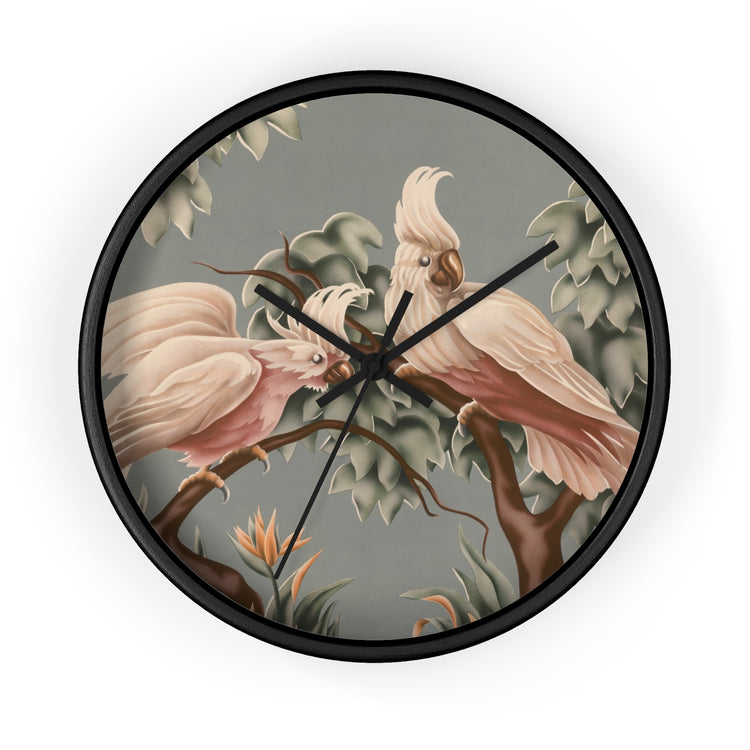 Turner White Cockatoos Wall Clock — Vintage Tropical Bird Lithograph Home Decor