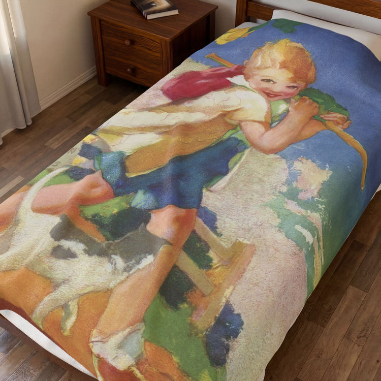 Dick Whittington by Albert Hencke | Vintage Nursery Rhyme Illustration | Velveteen Plush Blanket