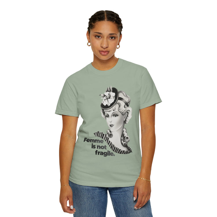 "Femme is Not Fragile" Vintage Portrait Tee | Queer Femme Pride | Garment-Dyed Heavyweight Crewneck