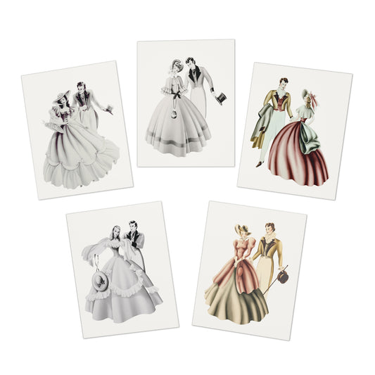 Vintage Turner Romantic Portrait Greeting Cards — 5-Pack Neutral Bride & Groom Design Set