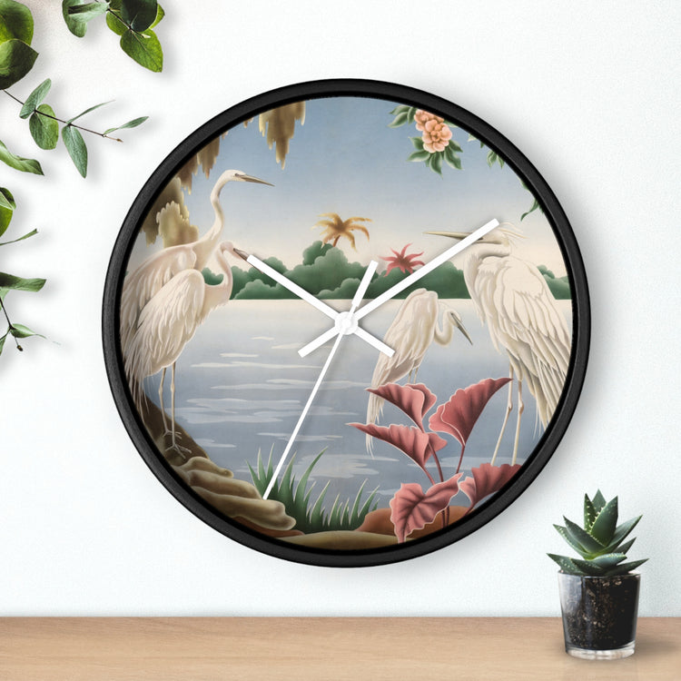 Turner Egrets Wall Clock — Vintage Lakeside Bird Lithograph Home Decor