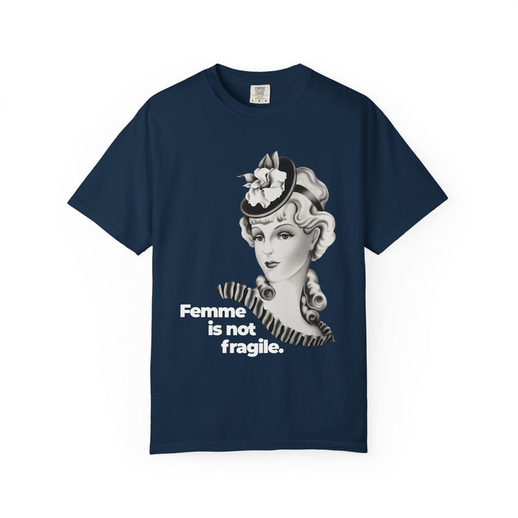 "Femme is Not Fragile" Vintage Portrait Tee | Queer Femme Pride | Garment-Dyed Heavyweight Crewneck