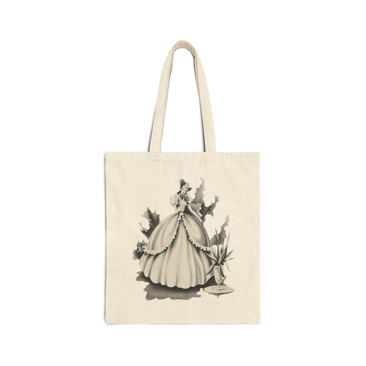 Vintage Romantic Portrait Tote Bag - Lady with Fan B&W | 1940s Turner Art