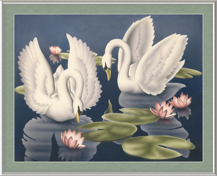 Custom Framed Turner Swans and Lillies | Premium Giclee Print | Vintage Bird Lithograph