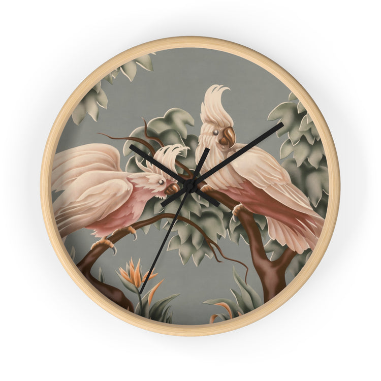 Turner White Cockatoos Wall Clock — Vintage Tropical Bird Lithograph Home Decor