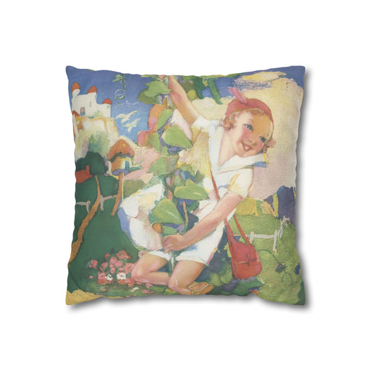 Jack and the Beanstalk by Albert Hencke | Vintage Nursery Illustration | Faux Suede Pillowcase