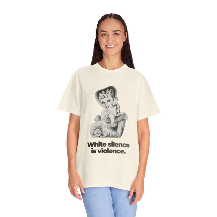 "White Silence is Violence" Vintage Portrait Tee | Activist Apparel | Garment-Dyed Heavyweight Crewneck