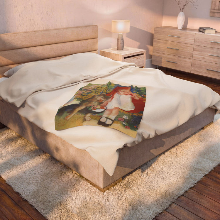 Red Riding Hood by Albert Hencke | Vintage Nursery Rhyme Illustration | Velveteen Plush Blanket