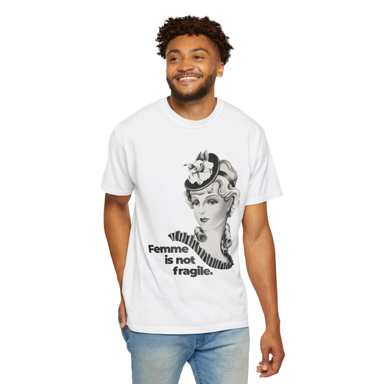 "Femme is Not Fragile" Vintage Portrait Tee | Queer Femme Pride | Garment-Dyed Heavyweight Crewneck