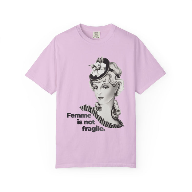 "Femme is Not Fragile" Vintage Portrait Tee | Queer Femme Pride | Garment-Dyed Heavyweight Crewneck