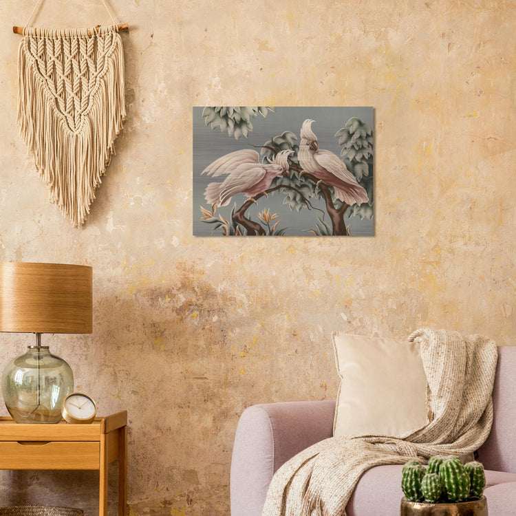 Turner White Cockatoos Brushed Aluminum Print | Vintage Tropical Bird Lithograph Metal Art