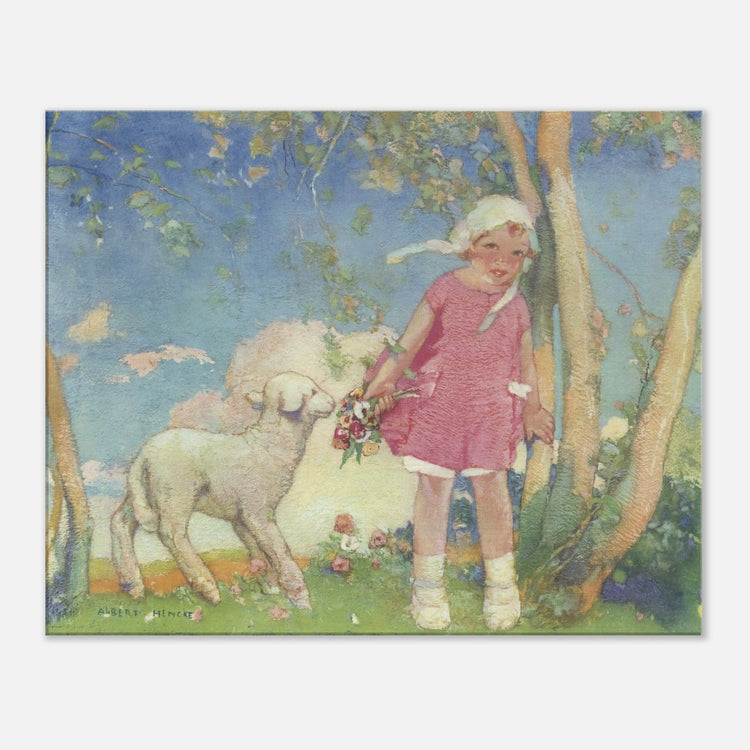 Mary and Her Little Lamb by Albert Hencke | Vintage Nursery Art Print | Canvas Print