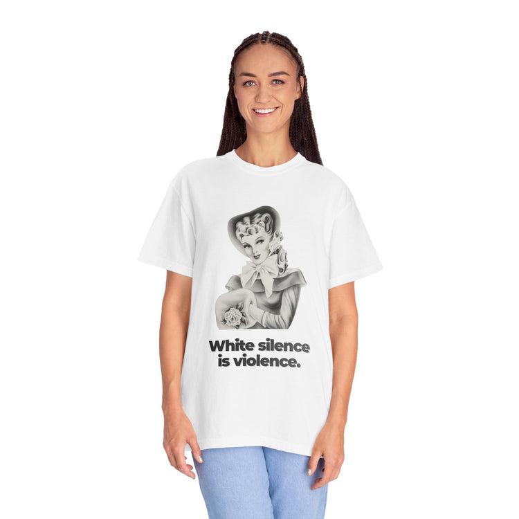 "White Silence is Violence" Vintage Portrait Tee | Activist Apparel | Garment-Dyed Heavyweight Crewneck