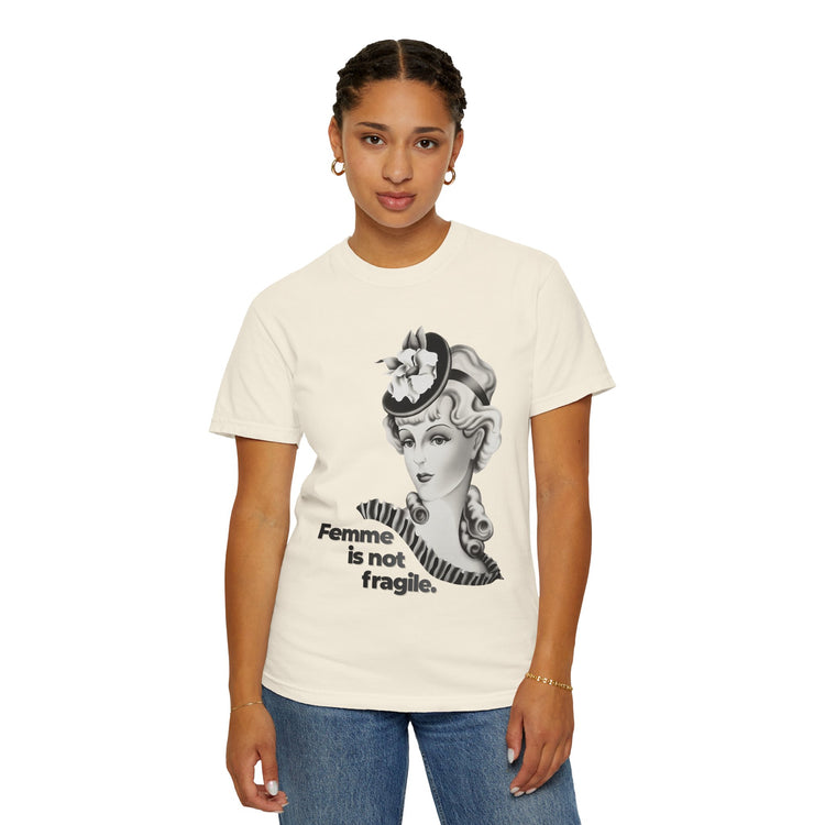 "Femme is Not Fragile" Vintage Portrait Tee | Queer Femme Pride | Garment-Dyed Heavyweight Crewneck
