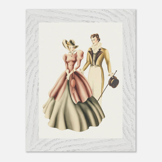 Vintage Romantic Portrait - Couple Walking | 1940s Turner Airbrushed Art | B&W & Color