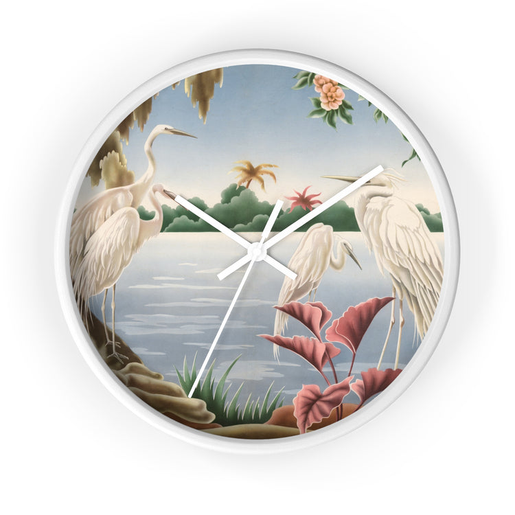 Turner Egrets Wall Clock — Vintage Lakeside Bird Lithograph Home Decor
