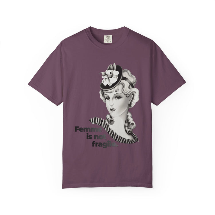 "Femme is Not Fragile" Vintage Portrait Tee | Queer Femme Pride | Garment-Dyed Heavyweight Crewneck