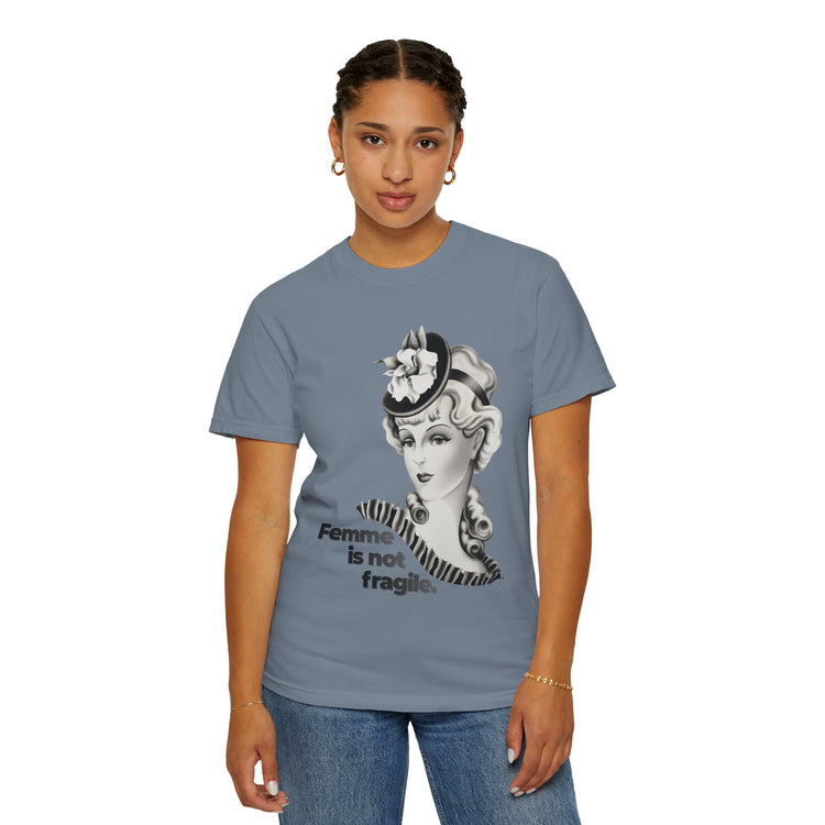 "Femme is Not Fragile" Vintage Portrait Tee | Queer Femme Pride | Garment-Dyed Heavyweight Crewneck