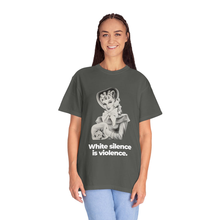 "White Silence is Violence" Vintage Portrait Tee | Activist Apparel | Garment-Dyed Heavyweight Crewneck