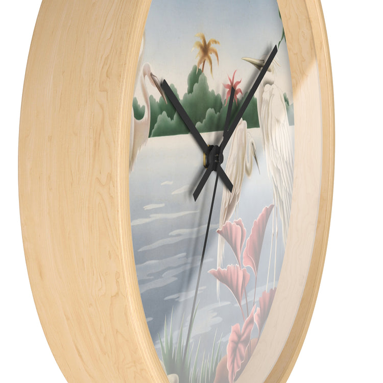 Turner Egrets Wall Clock — Vintage Lakeside Bird Lithograph Home Decor