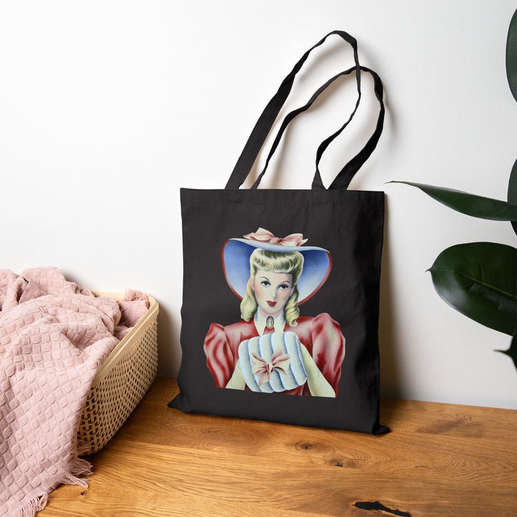 Vintage Romantic Portrait Tote Bag - Lady with Cameo | 1940s Turner Art
