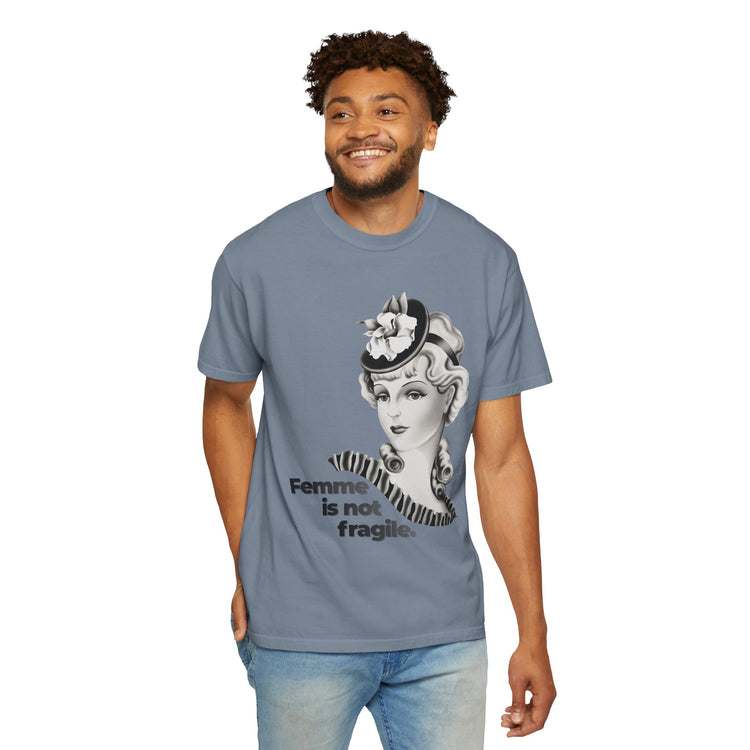 "Femme is Not Fragile" Vintage Portrait Tee | Queer Femme Pride | Garment-Dyed Heavyweight Crewneck