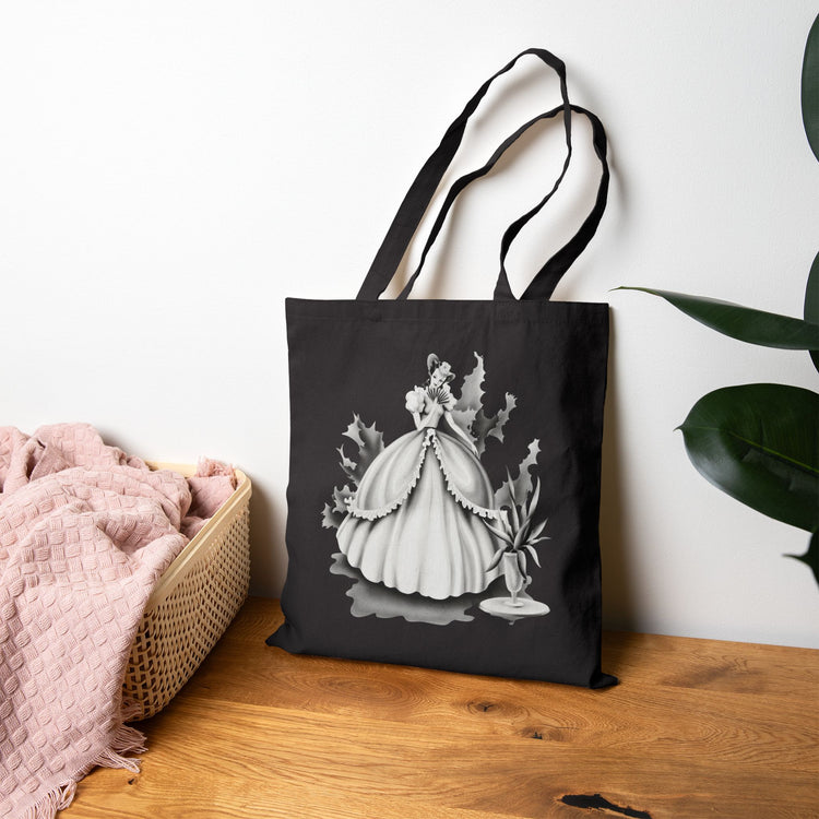 Vintage Romantic Portrait Tote Bag - Lady with Fan B&W | 1940s Turner Art