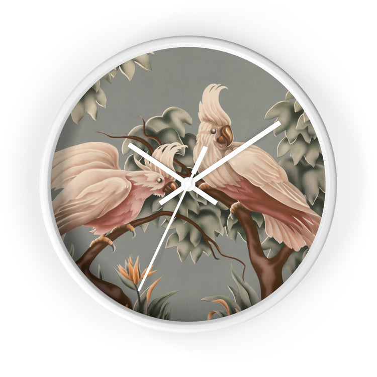 Turner White Cockatoos Wall Clock — Vintage Tropical Bird Lithograph Home Decor