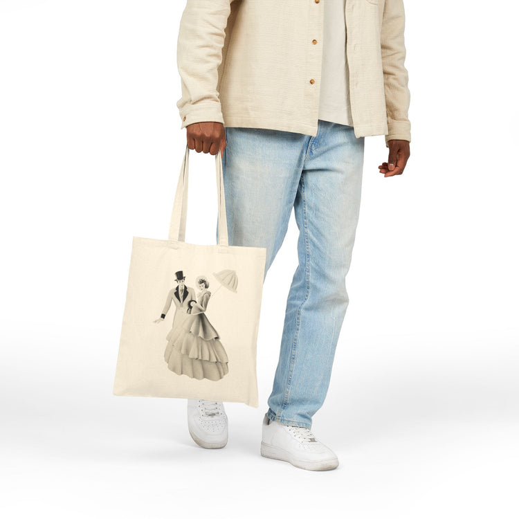 Vintage Romantic Portrait Tote Bag - Couple with Parasol | 1940s Turner Art