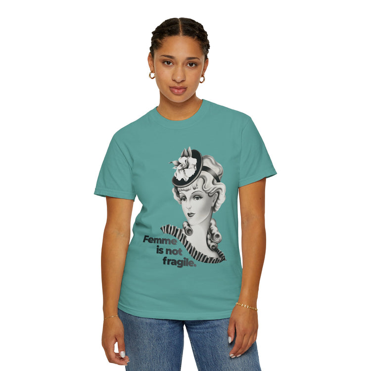 "Femme is Not Fragile" Vintage Portrait Tee | Queer Femme Pride | Garment-Dyed Heavyweight Crewneck