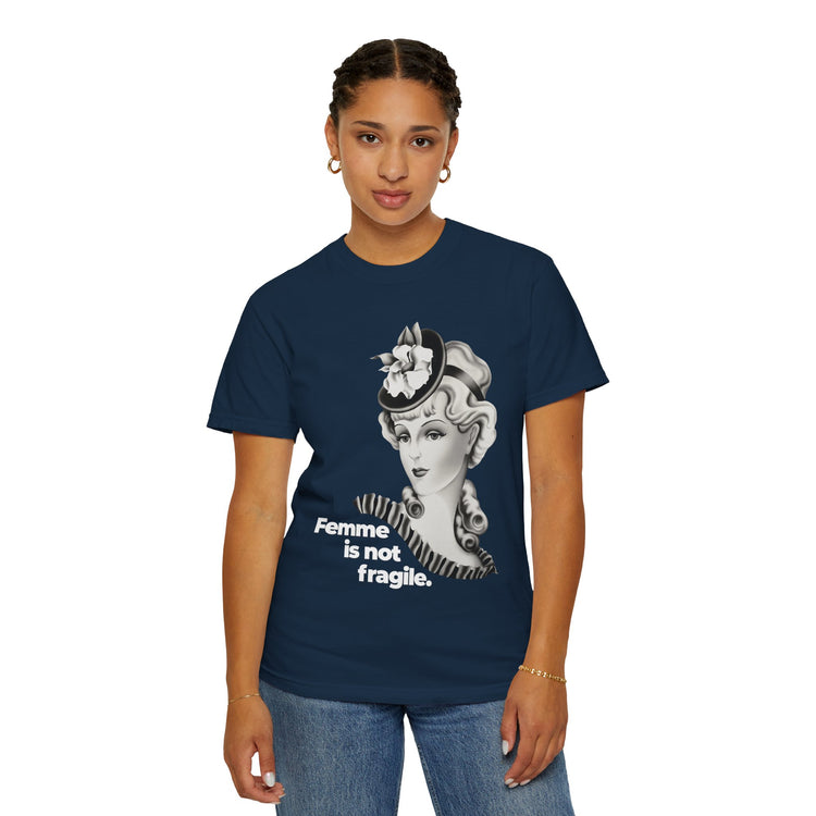 "Femme is Not Fragile" Vintage Portrait Tee | Queer Femme Pride | Garment-Dyed Heavyweight Crewneck