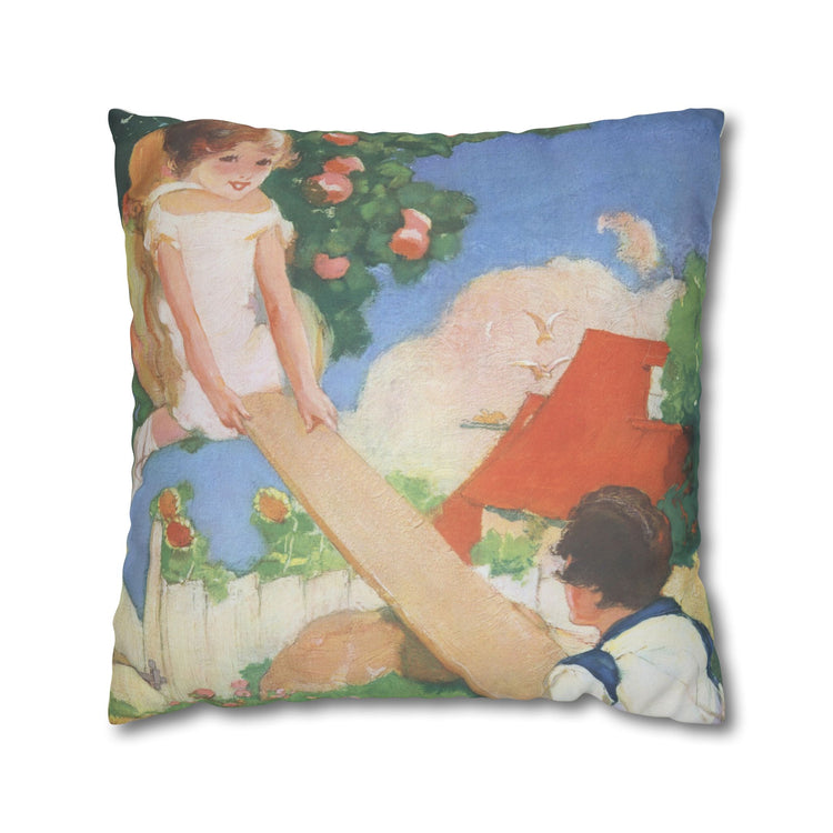 See Saw by Albert Hencke | Vintage Nursery Illustration | Faux Suede Pillowcase
