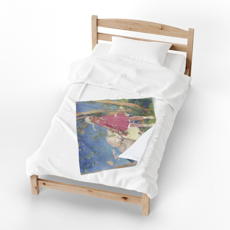 Mary and Her Little Lamb by Albert Hencke | Vintage Nursery Rhyme Illustration | Velveteen Plush Blanket