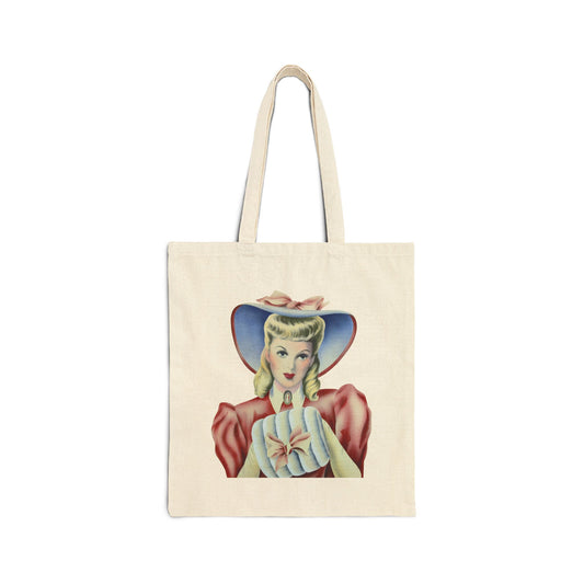 Vintage Romantic Portrait Tote Bag - Lady with Cameo | 1940s Turner Art